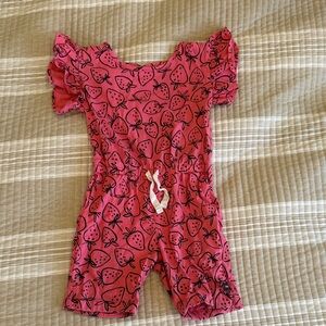 Tea Strawberry Print Kids Romper - Pink